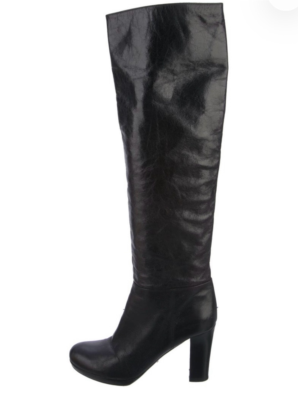 Prada Black Leather Knee-High Heeled Boots